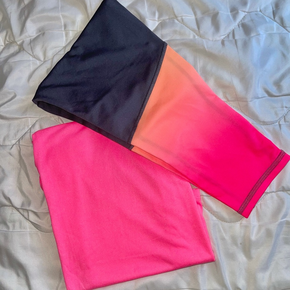 Girls Athletic Pink & Grey Leggings Set